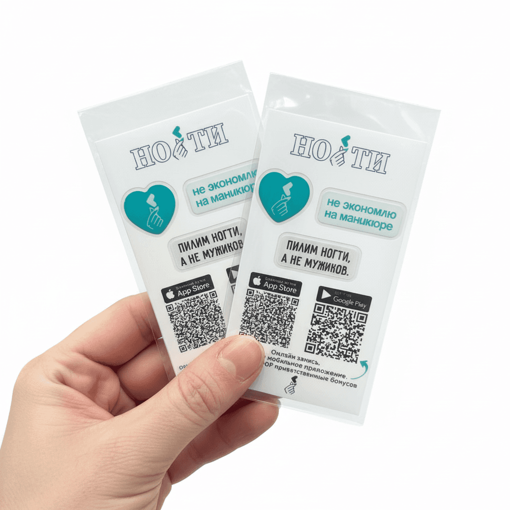 Стикер-визитки НОГТИ с QR-кодом на приложение